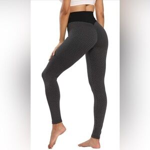 RJINS Scrunch Butt High Waist Textured Leggings – Black/Grey, Size L